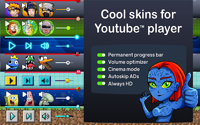 Skins for YouTube player  from Chrome web store to be run with OffiDocs Chromium online