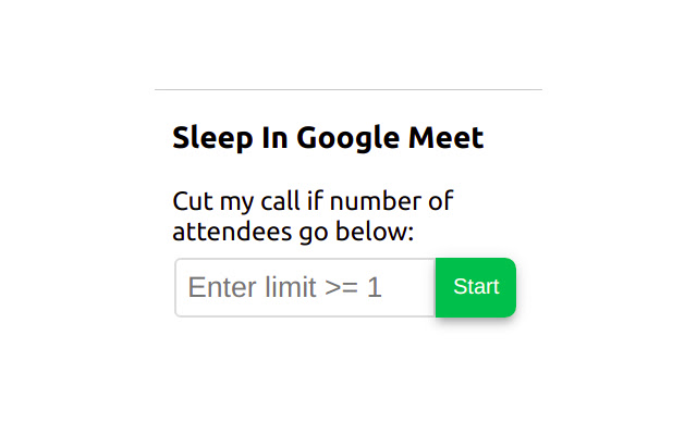 Sleep In Google Meet  from Chrome web store to be run with OffiDocs Chromium online