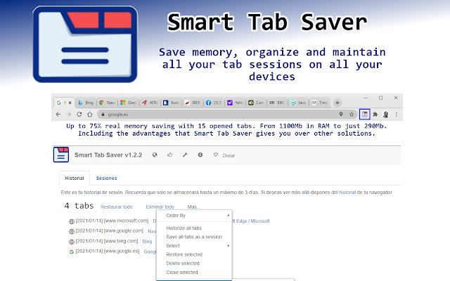 Smart Tab Saver  from Chrome web store to be run with OffiDocs Chromium online