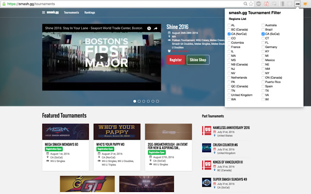 smash.gg Tournament Filter  from Chrome web store to be run with OffiDocs Chromium online