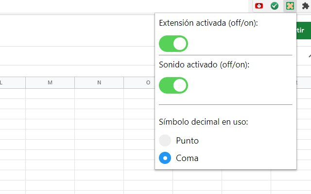 Símbolo decimal Hojas de Cálculo  from Chrome web store to be run with OffiDocs Chromium online