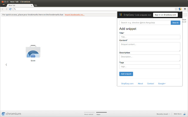 SnipEasy Share code snippets  from Chrome web store to be run with OffiDocs Chromium online