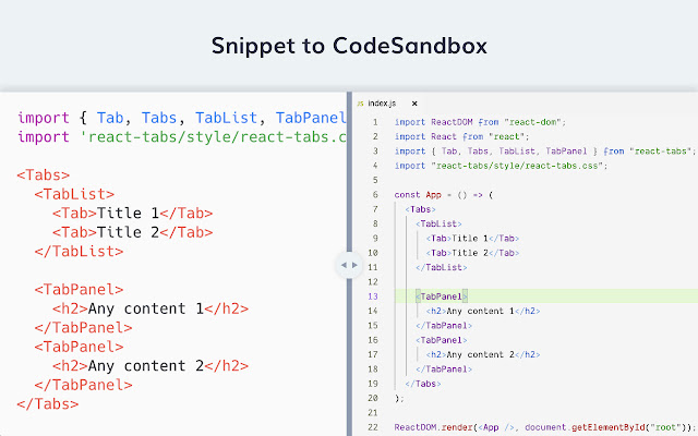 Snippet to CodeSandbox  from Chrome web store to be run with OffiDocs Chromium online