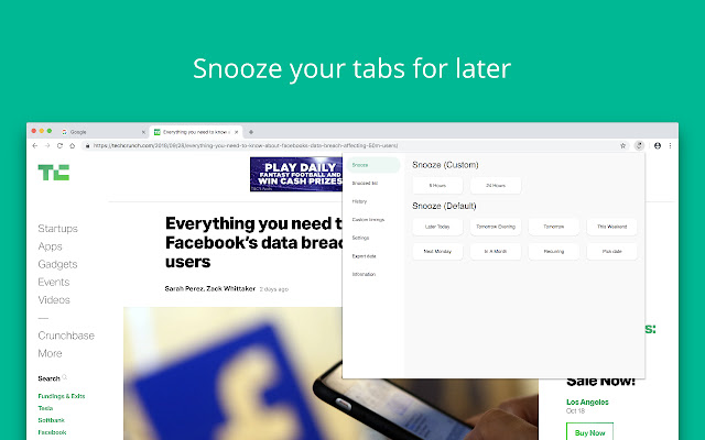 Snooze Tabby  from Chrome web store to be run with OffiDocs Chromium online