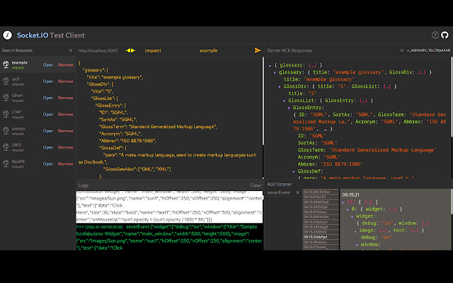 Socket.IO Test Client  from Chrome web store to be run with OffiDocs Chromium online