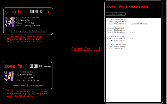 soma fm Favorites  from Chrome web store to be run with OffiDocs Chromium online