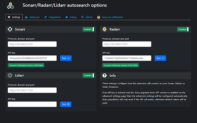 Sonarr/Radarr/Lidarr autosearch  from Chrome web store to be run with OffiDocs Chromium online