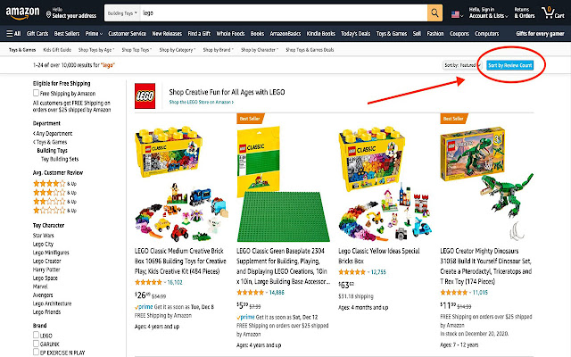 Sort By Review Count for Amazon  from Chrome web store to be run with OffiDocs Chromium online