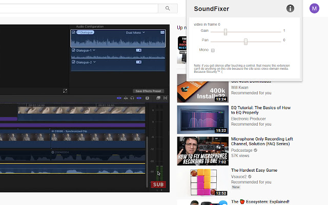 SoundFixer  from Chrome web store to be run with OffiDocs Chromium online
