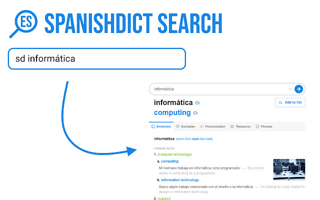 SpanishDict Search  from Chrome web store to be run with OffiDocs Chromium online