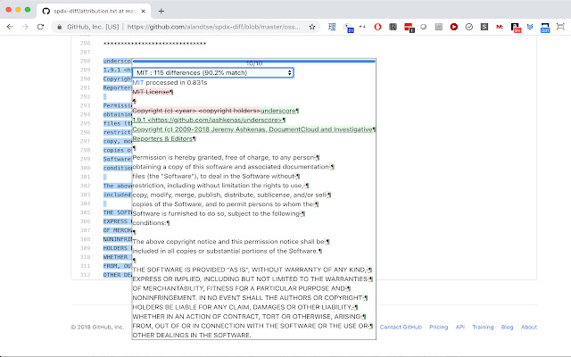 SPDX License Diff  from Chrome web store to be run with OffiDocs Chromium online