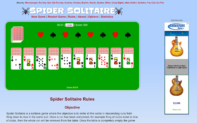 Spider Solitaire  from Chrome web store to be run with OffiDocs Chromium online