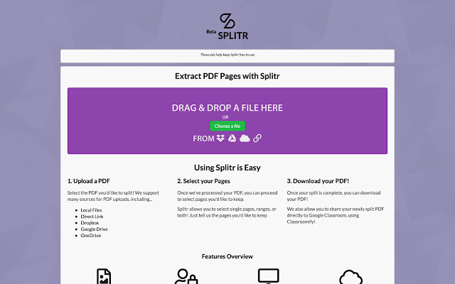 Splitr  from Chrome web store to be run with OffiDocs Chromium online