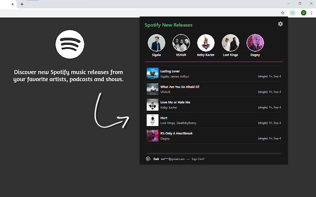 Spotify New Releases  from Chrome web store to be run with OffiDocs Chromium online