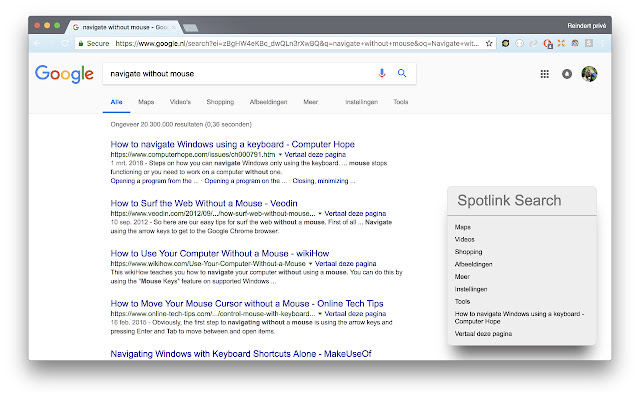 Spotlink Mouseless browsing  from Chrome web store to be run with OffiDocs Chromium online