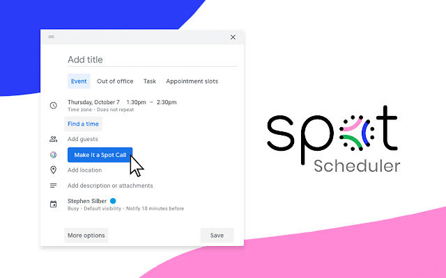 Spot Scheduler  from Chrome web store to be run with OffiDocs Chromium online