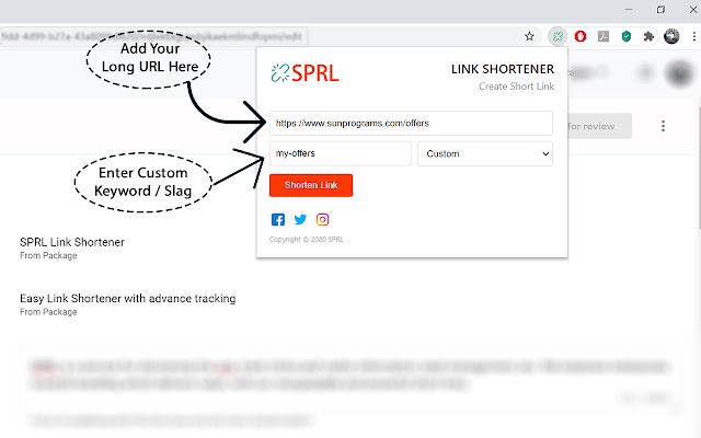 SPRL Link Shortener de la boutique en ligne Chrome à exécuter avec OffiDocs Chromium en ligne