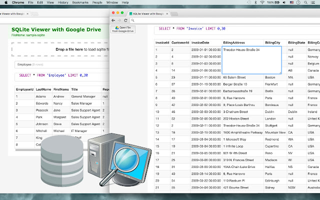 SQLite Viewer with Google Drive  from Chrome web store to be run with OffiDocs Chromium online