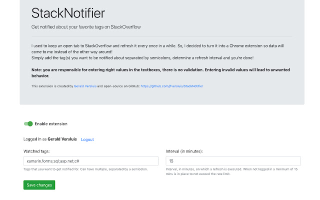 StackNotifier  from Chrome web store to be run with OffiDocs Chromium online