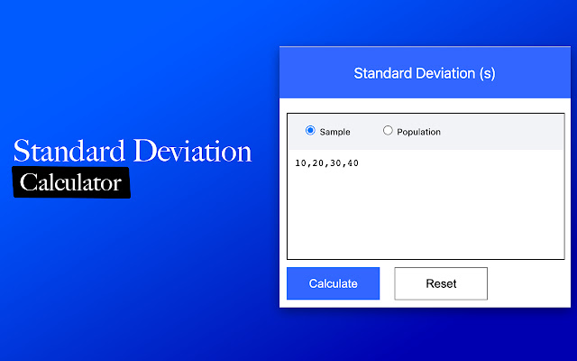 Standard Deviation Calculator  from Chrome web store to be run with OffiDocs Chromium online