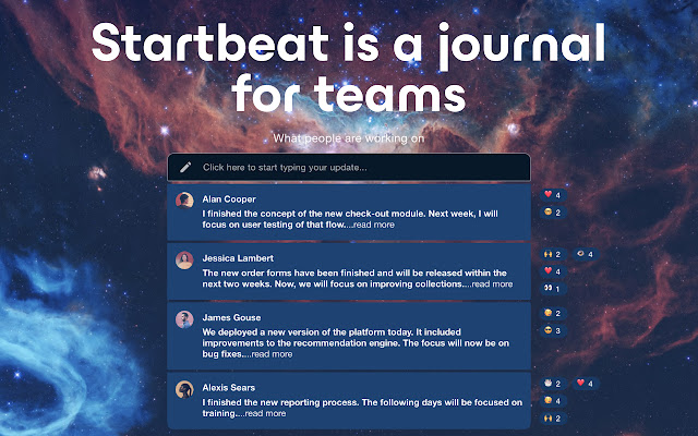 Startbeat The journal for teams  from Chrome web store to be run with OffiDocs Chromium online