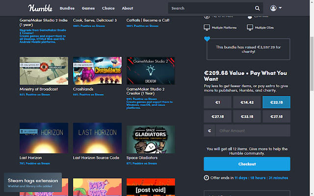 Steam tags for Humble Bundle  from Chrome web store to be run with OffiDocs Chromium online