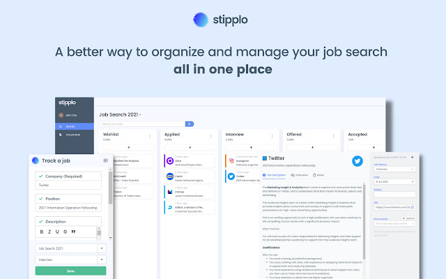 Stipplo Job Application Tracker  from Chrome web store to be run with OffiDocs Chromium online