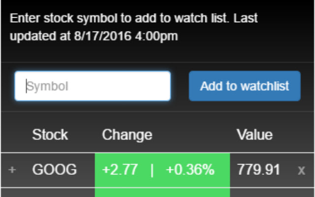 Stock Watch  from Chrome web store to be run with OffiDocs Chromium online