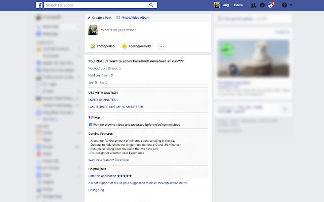 Stop Scrolling Newsfeed for Facebook  from Chrome web store to be run with OffiDocs Chromium online