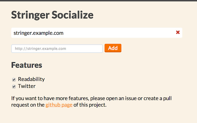 Stringer Socialize  from Chrome web store to be run with OffiDocs Chromium online