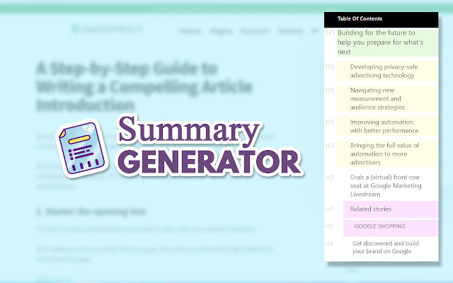 Summary Generator  from Chrome web store to be run with OffiDocs Chromium online