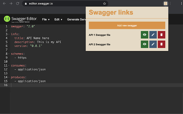 Swagger links  from Chrome web store to be run with OffiDocs Chromium online