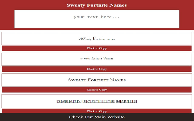 Sweaty Fortnite NamesCopy Paste  from Chrome web store to be run with OffiDocs Chromium online