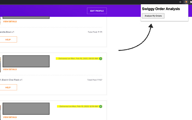 Swiggy Analyser  from Chrome web store to be run with OffiDocs Chromium online