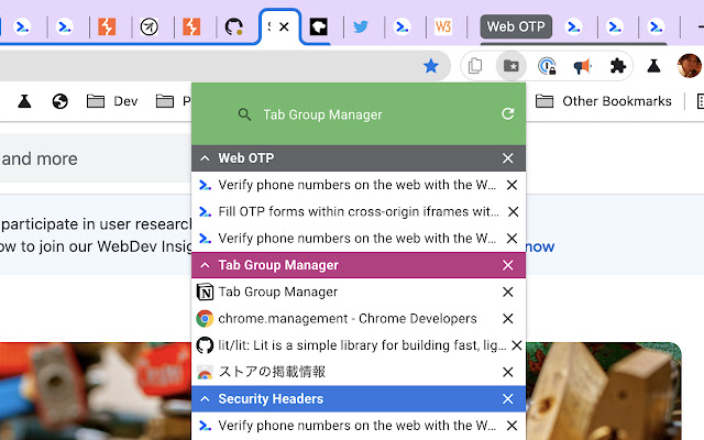 Tab Group Manager  from Chrome web store to be run with OffiDocs Chromium online