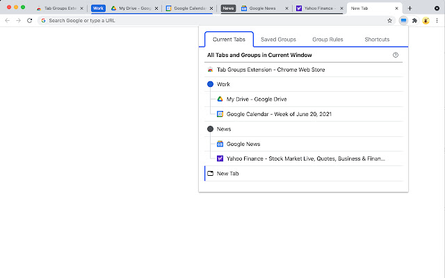 Tab Groups Extension  from Chrome web store to be run with OffiDocs Chromium online