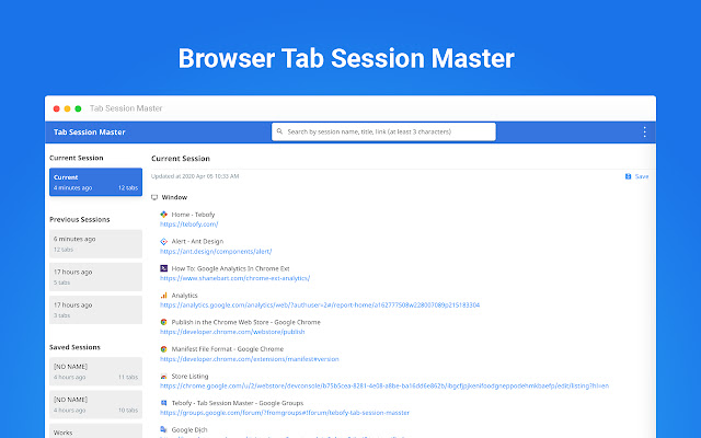 Tab Session Master  from Chrome web store to be run with OffiDocs Chromium online