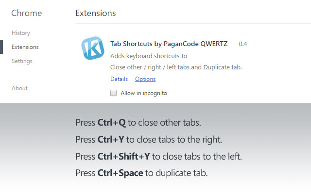 Tab Shortcuts by PaganCode QWERTZ  from Chrome web store to be run with OffiDocs Chromium online