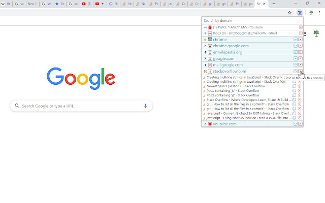 Tabs manager by domain  from Chrome web store to be run with OffiDocs Chromium online