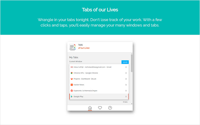 Tabs of our Lives Manage Your Tabs Now  from Chrome web store to be run with OffiDocs Chromium online