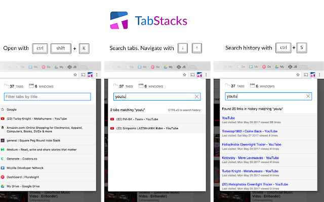 Tab Stacks: tab menu and history search  from Chrome web store to be run with OffiDocs Chromium online