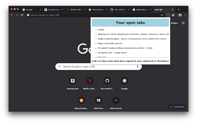 TabsToMarkdown  from Chrome web store to be run with OffiDocs Chromium online