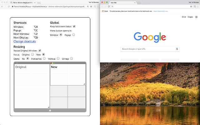 Tab to Window/Popup Keyboard Shortcut from Chrome web store to be run with OffiDocs Chromium online Tab to Window/Popup Keyboard Shortcut from Chrome web store to be run with OffiDocs Chromium online