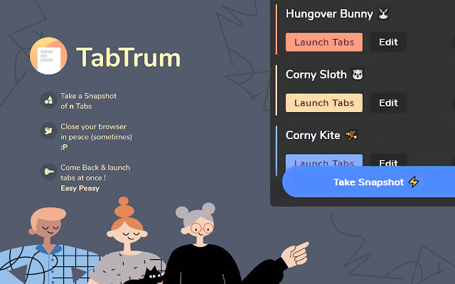 TabTrum  from Chrome web store to be run with OffiDocs Chromium online