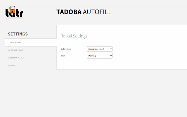 Tadoba Safari Booking Helper (TATR) from Chrome web store to be run with OffiDocs Chromium online Tadoba Safari Booking Helper (TATR) from Chrome web store to be run with OffiDocs Chromium online