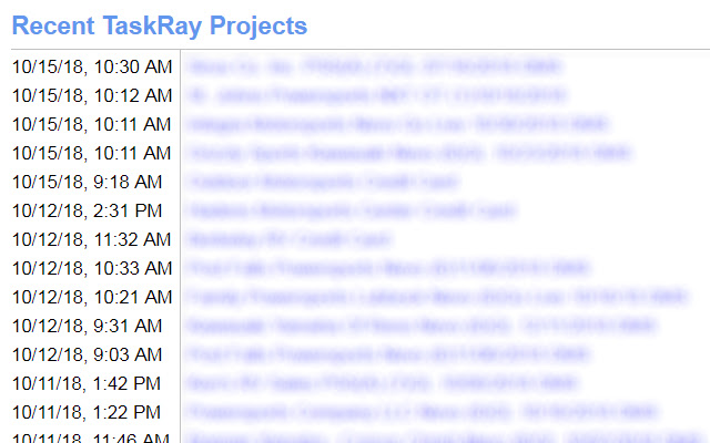 TaskRay Project Recent History  from Chrome web store to be run with OffiDocs Chromium online