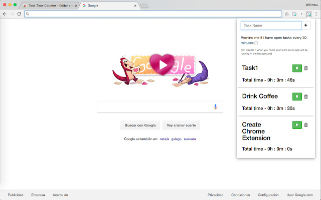 Task Time Counter  from Chrome web store to be run with OffiDocs Chromium online