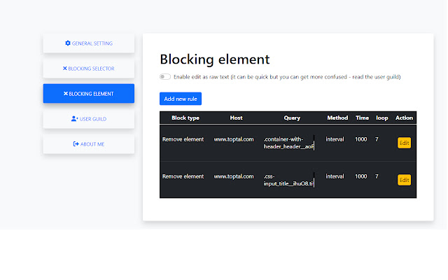 TBlock  from Chrome web store to be run with OffiDocs Chromium online