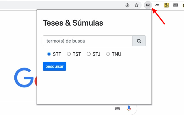 Teses e Súmulas  from Chrome web store to be run with OffiDocs Chromium online