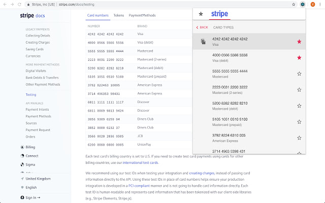 Test Payment Cards Extension  from Chrome web store to be run with OffiDocs Chromium online